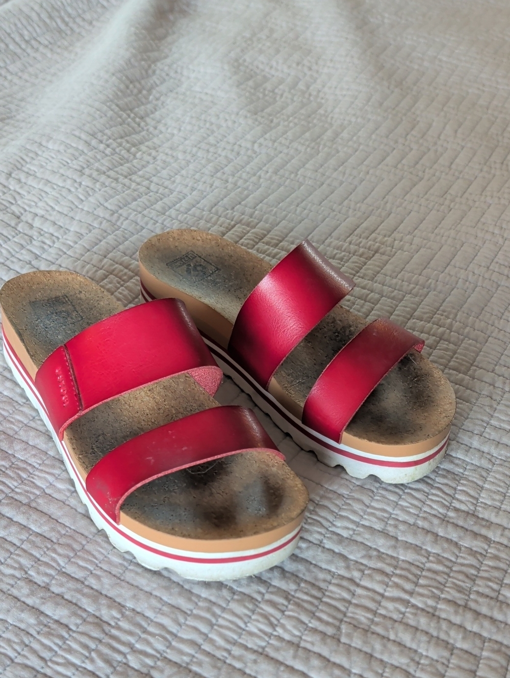 Women's Red Double-Strap Platform Slide Sandals